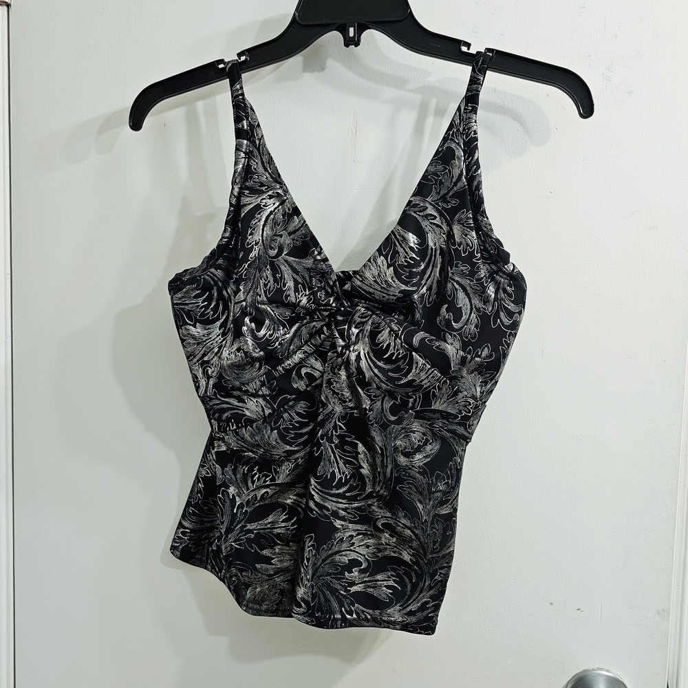 Sunsets Seperates Silver & Black Y2K Swirl Wire Bra Lined Tank Top 36D